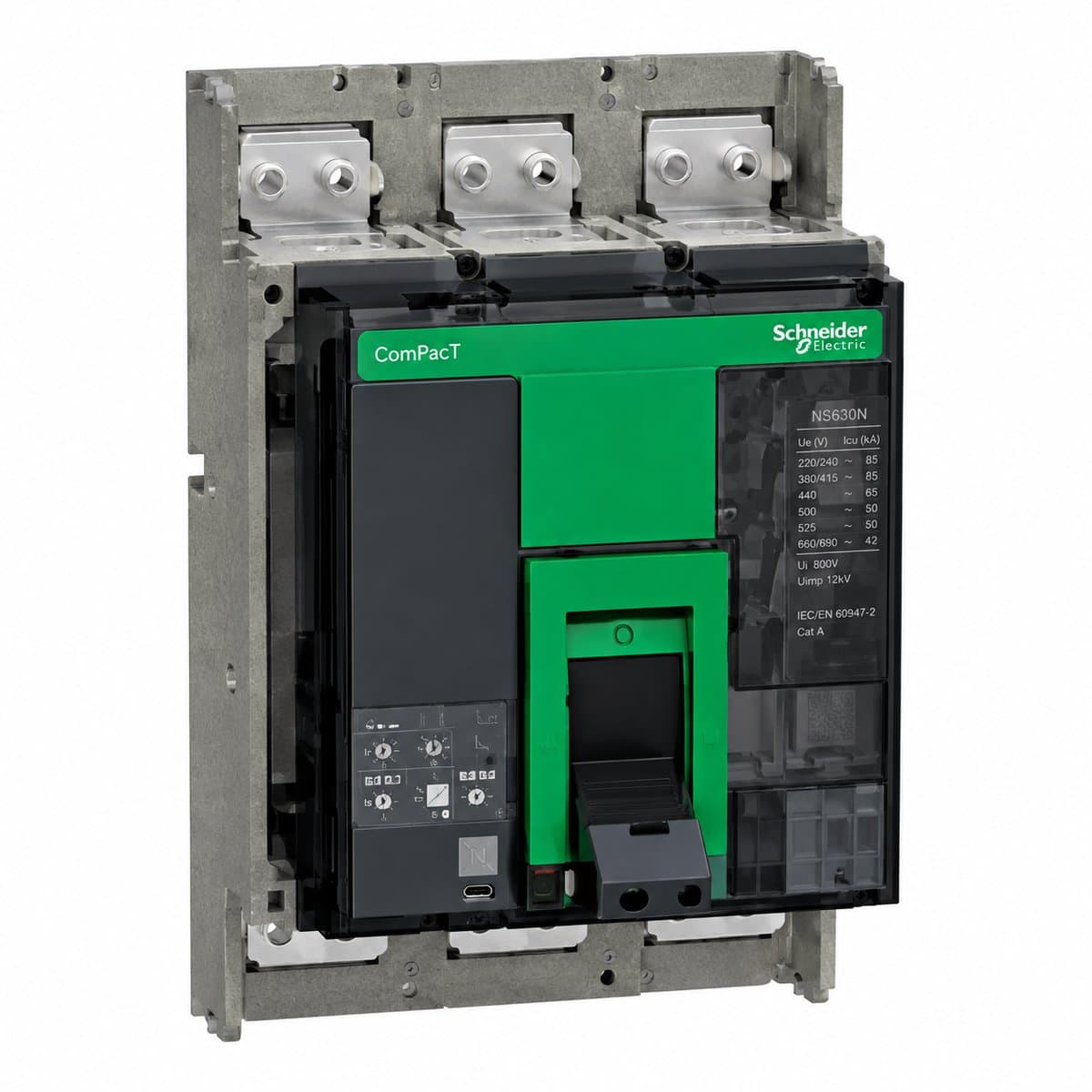 MCCB ComPacT NS 630-3200A Schneider trên nền trắng, ảnh sản phẩm chính diện