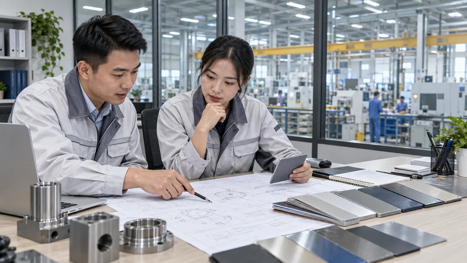 Kỹ sư đánh giá tài liệu kỹ thuật dưới hệ thống chiếu sáng văn phòng có CRI cao và nhiệt độ màu phù hợp