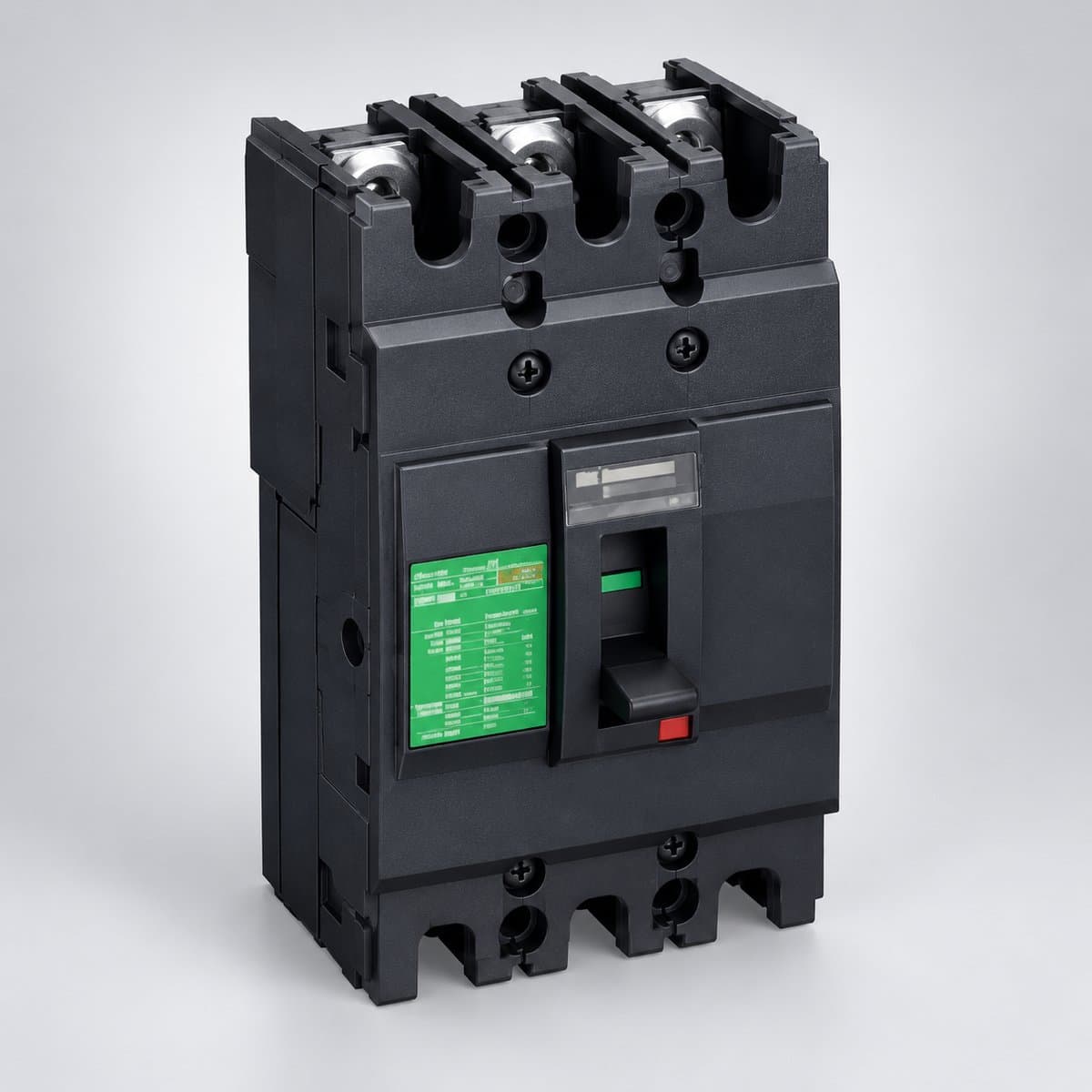 MCCB EasyPact EZC100 Schneider chụp góc nghiêng 3/4, thấy rõ mặt và cạnh bên