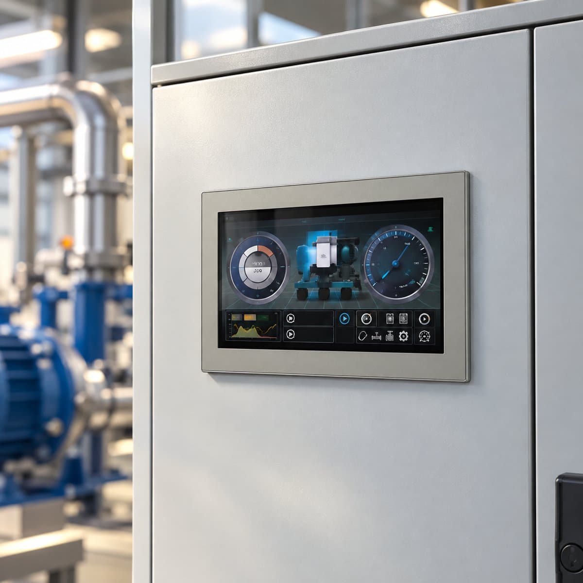 Màn hình HMI Pro-face Schneider đã lắp đặt trong nhà