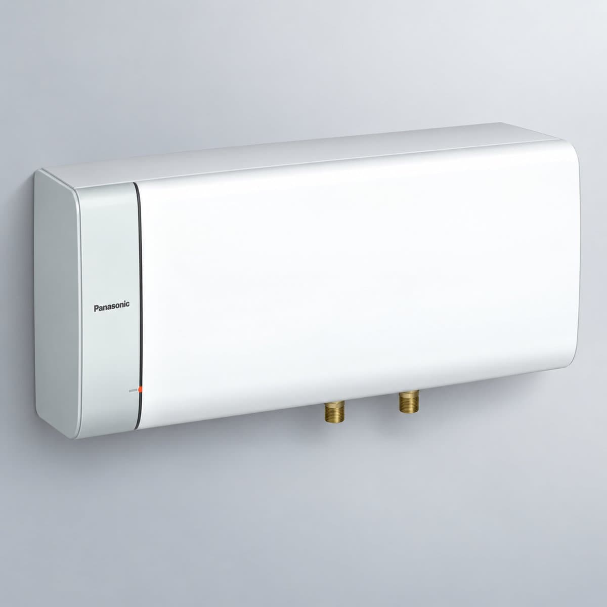 Máy nước nóng gián tiếp, máy sấy tay Panasonic chụp góc nghiêng 3/4, thấy rõ mặt và cạnh bên