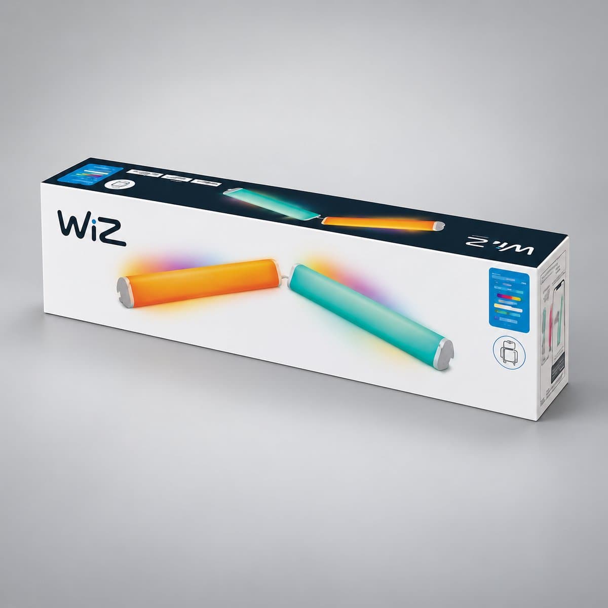 Bộ 2 thanh đèn thông minh WiZ Bar Linear chụp góc nghiêng 3/4, thấy rõ thân và cạnh bên