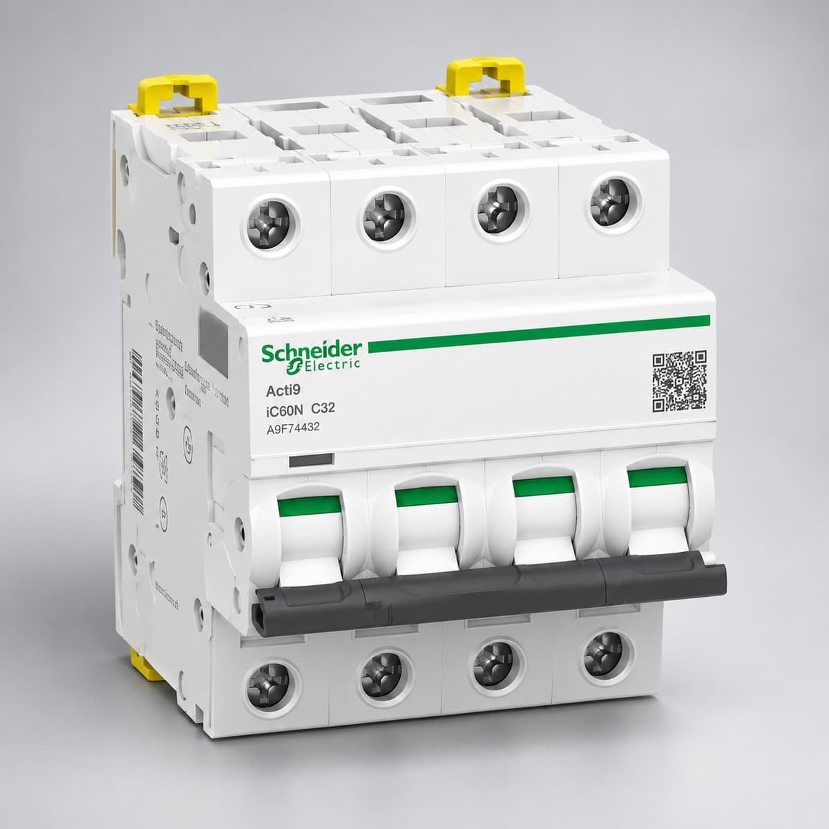 Cầu dao tự động Acti9 - iK60N & iC60N Schneider chụp góc nghiêng 3/4, thấy rõ mặt và cạnh bên