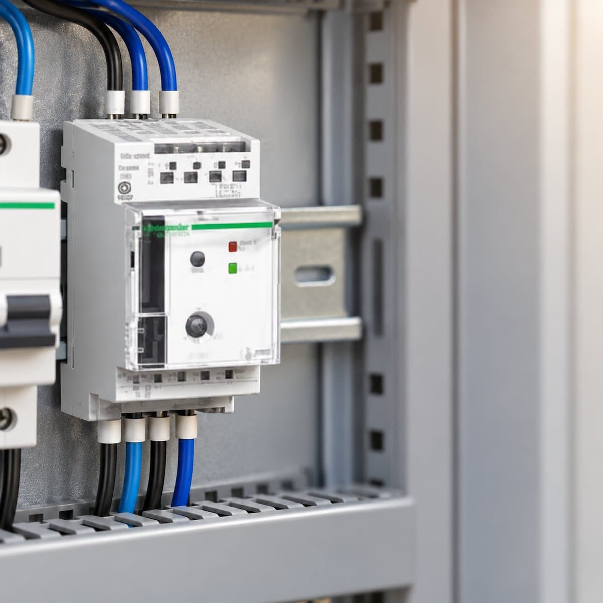 Thiết bị mạng, bộ hẹn giờ, cảm biến độ sáng Schneider đã lắp đặt trong nhà