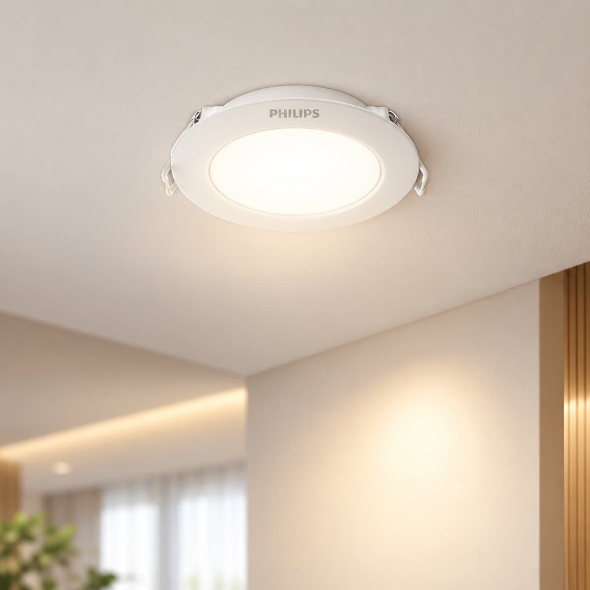 Đèn LED âm trần Eridani Philips đã lắp đặt, đang chiếu sáng