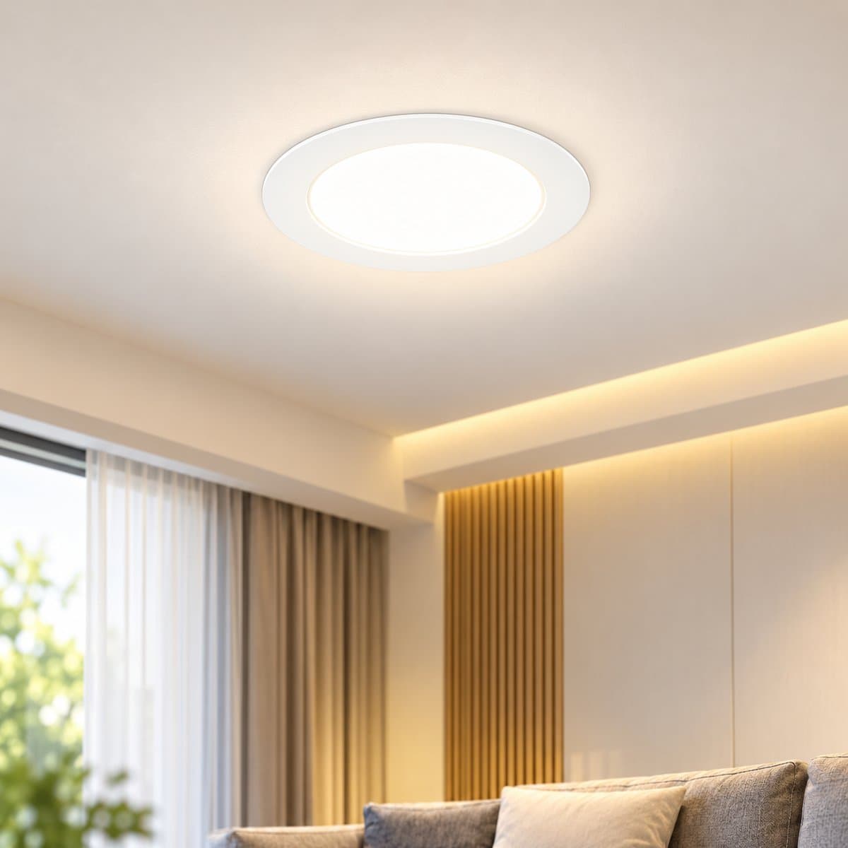Đèn LED âm trần EDL190 EcoLink đã lắp đặt, đang chiếu sáng