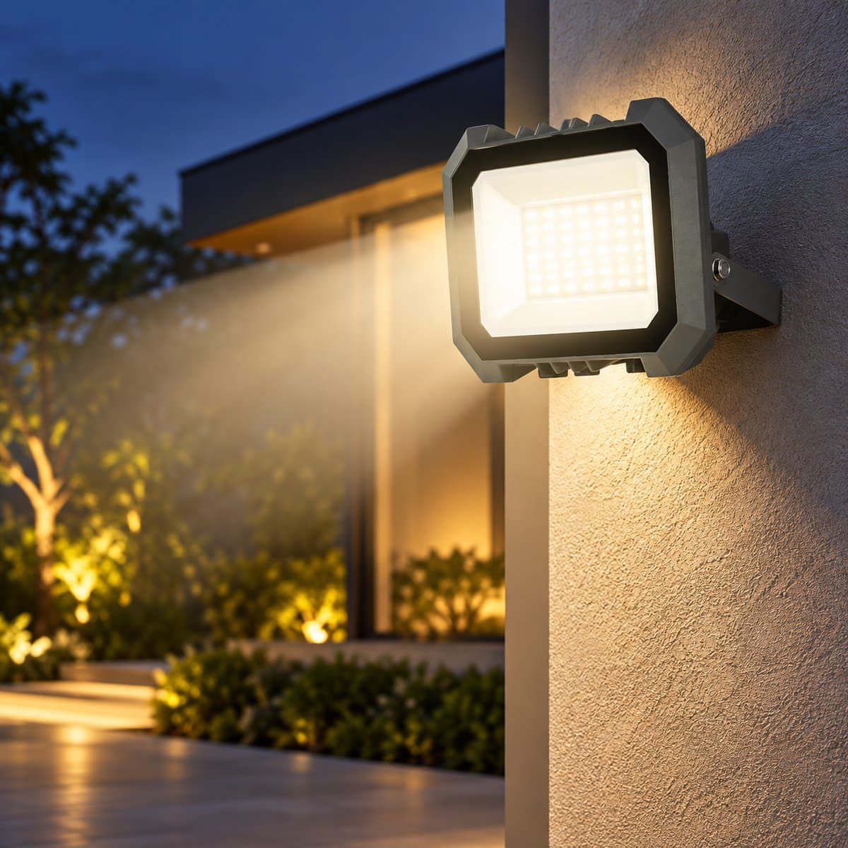 Đèn LED dây đổi màu, đèn pha Tech Panasonic đã lắp đặt, đang chiếu sáng