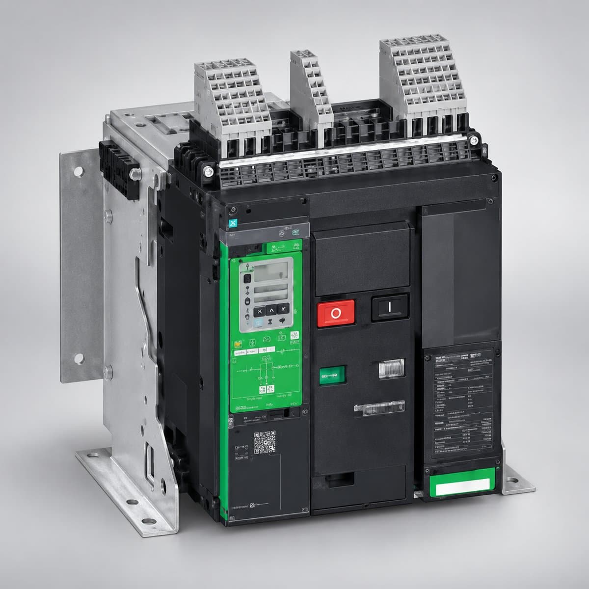 ACB MasterPacT MTZ1 630-1600A Schneider chụp góc nghiêng 3/4, thấy rõ mặt và cạnh bên