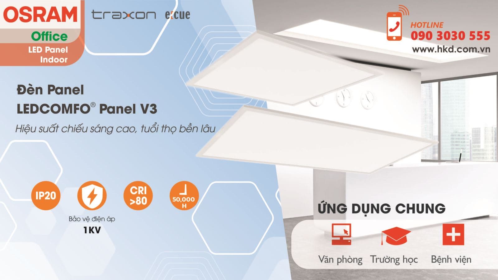 Đèn Panel LEDCOMFO® Louver V3 Osram/Traxon · panel light · 34W–80W · 3 mức CCT — ảnh 5
