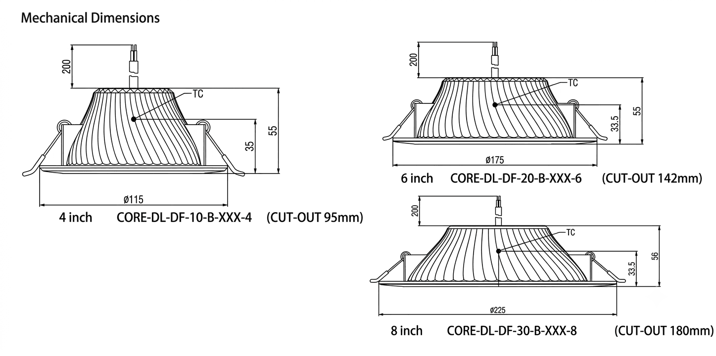 Đèn Downlight Khuếch Tán Tích Hợp Cao Inventronics · recessed downlight · 8.5W–23.8W · 4 mức CCT — góc chéo 3/4