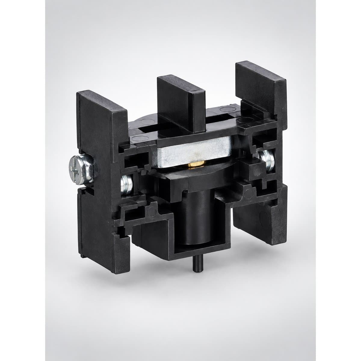 Phụ kiện nút nhấn Easy Harmony XB2 Schneider chụp góc nghiêng 3/4, thấy rõ mặt và cạnh bên
