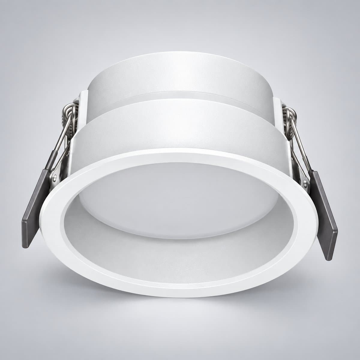 Đèn LED âm trần chóa sâu DL260 Philips chụp góc nghiêng 3/4, thấy rõ thân và cạnh bên