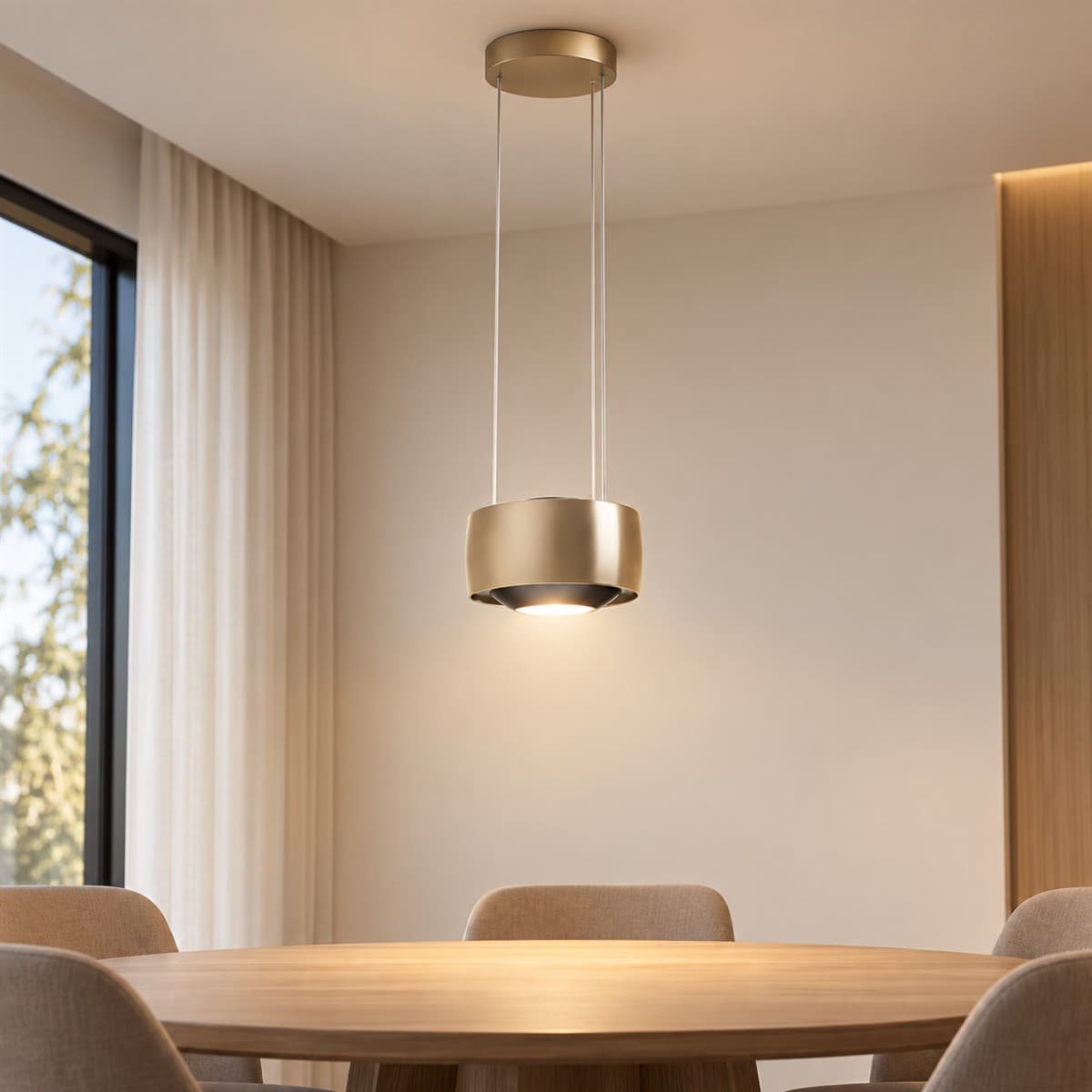 Đèn thả Vega 20W Tunable white Lumi đã lắp đặt, đang chiếu sáng