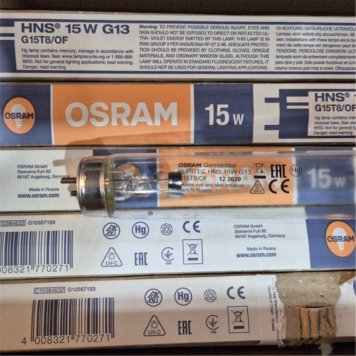 Bóng Đèn UV-C Diệt Khuẩn OSRAM HNS 15W G13 Chính Hãng · đèn chuyên dụng — góc chéo 3/4