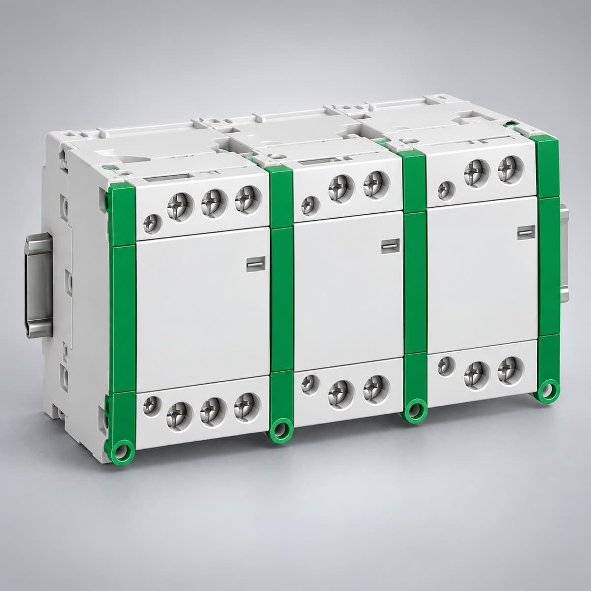 Acti9 - Công tắc tơ iCT Schneider chụp góc nghiêng 3/4, thấy rõ mặt và cạnh bên