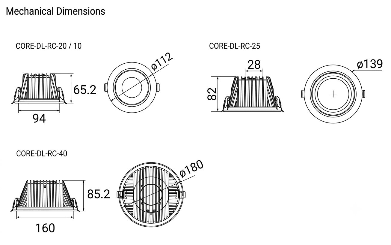 Đèn Module Downlight Tích Hợp Toàn Phần Inventronics · recessed downlight · 10W–42.1W · 4 mức CCT — góc chéo 3/4