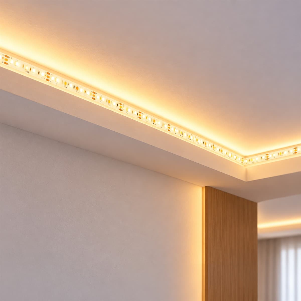 LED dây RGBWW Lumi (cuộn 5m) đã lắp đặt, đang chiếu sáng