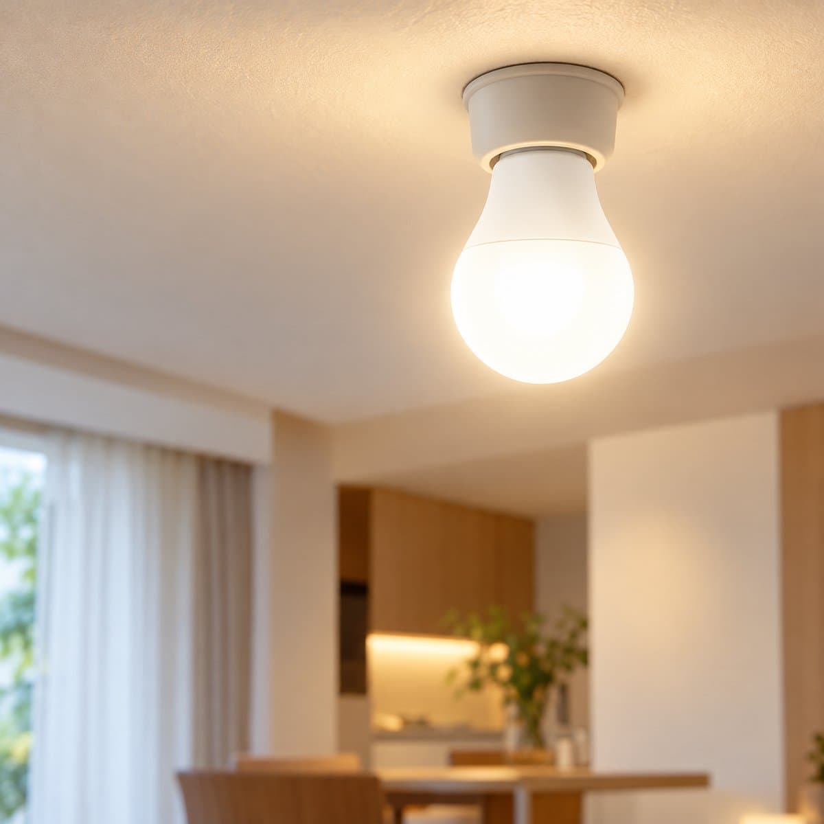 Bóng đèn LED bulb tròn E27 Panasonic đã lắp đặt, đang chiếu sáng