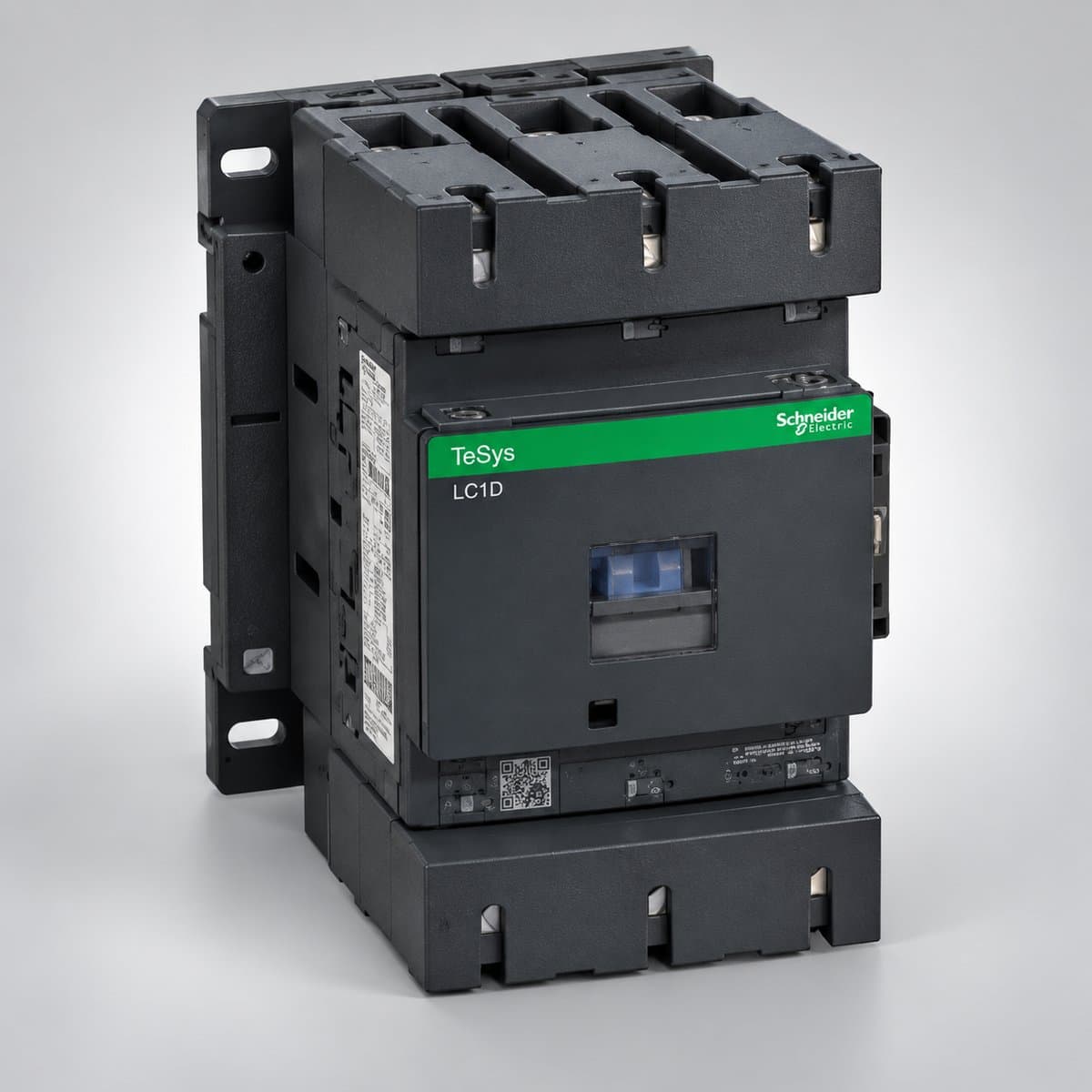 Khởi động từ TeSys LC1D Schneider chụp góc nghiêng 3/4, thấy rõ mặt và cạnh bên