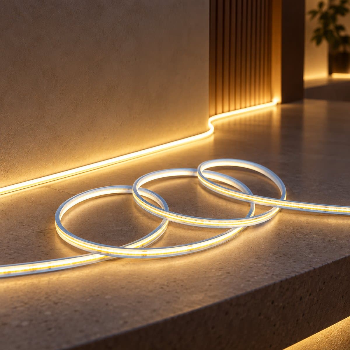 Đèn LED dây COB DC24V Panasonic đã lắp đặt, đang chiếu sáng