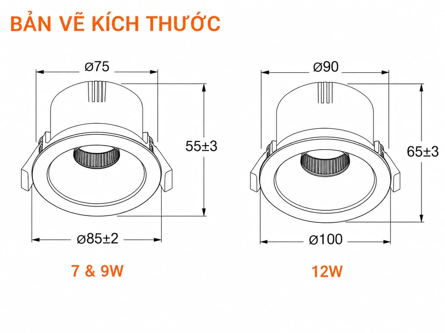 Đèn Downlight Chỉnh Gốc Đen Osram · recessed downlight · 7W–12W · 3 mức CCT — góc chéo 3/4