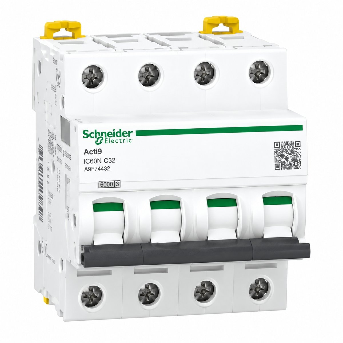 Cầu dao tự động Acti9 - iK60N & iC60N Schneider trên nền trắng, ảnh sản phẩm chính diện