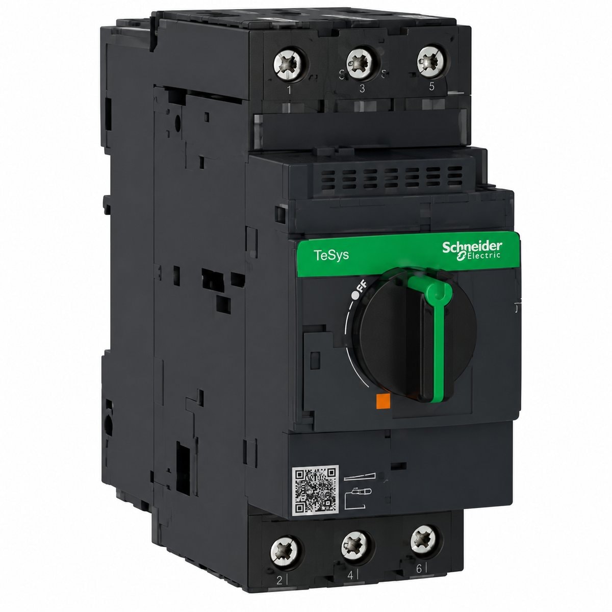 CB bảo vệ động cơ TeSys GV3 Schneider trên nền trắng, ảnh sản phẩm chính diện
