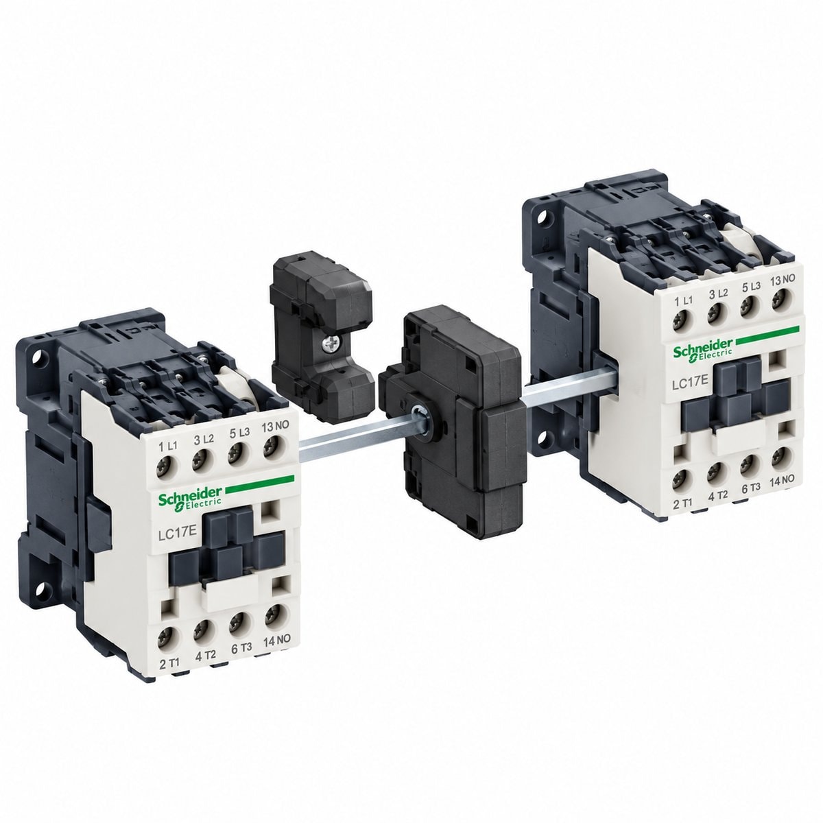 CB động cơ EasyPact TVS GZ1 và LC17E Schneider trên nền trắng, ảnh sản phẩm chính diện