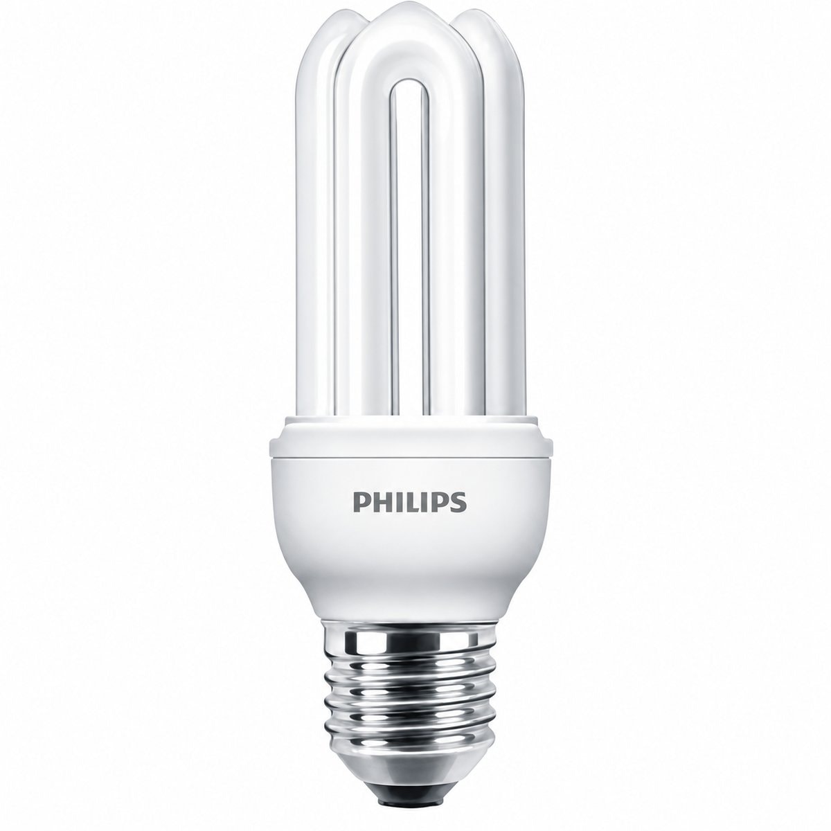 Bóng huỳnh quang compact Genie / Essential Philips trên nền trắng, ảnh sản phẩm chính diện