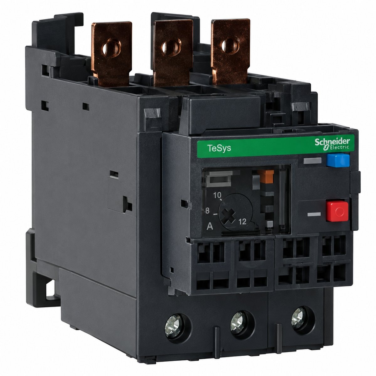 Rơ le nhiệt TeSys LRD Schneider trên nền trắng, ảnh sản phẩm chính diện