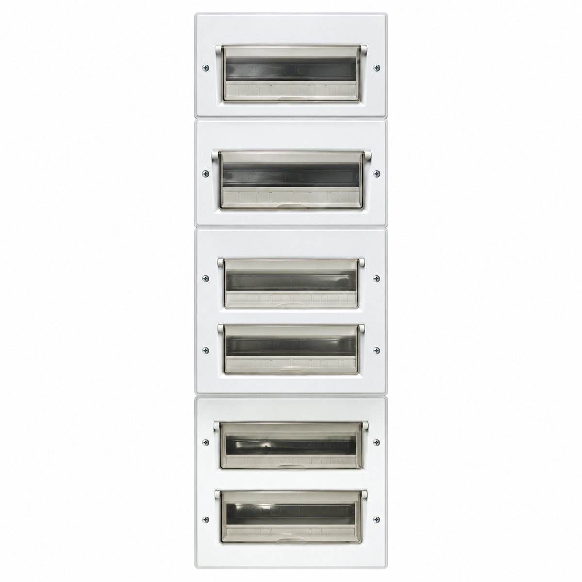 Tủ điện, bút thử điện, công tắc thẻ, chuông điện Panasonic trên nền trắng, ảnh sản phẩm chính diện