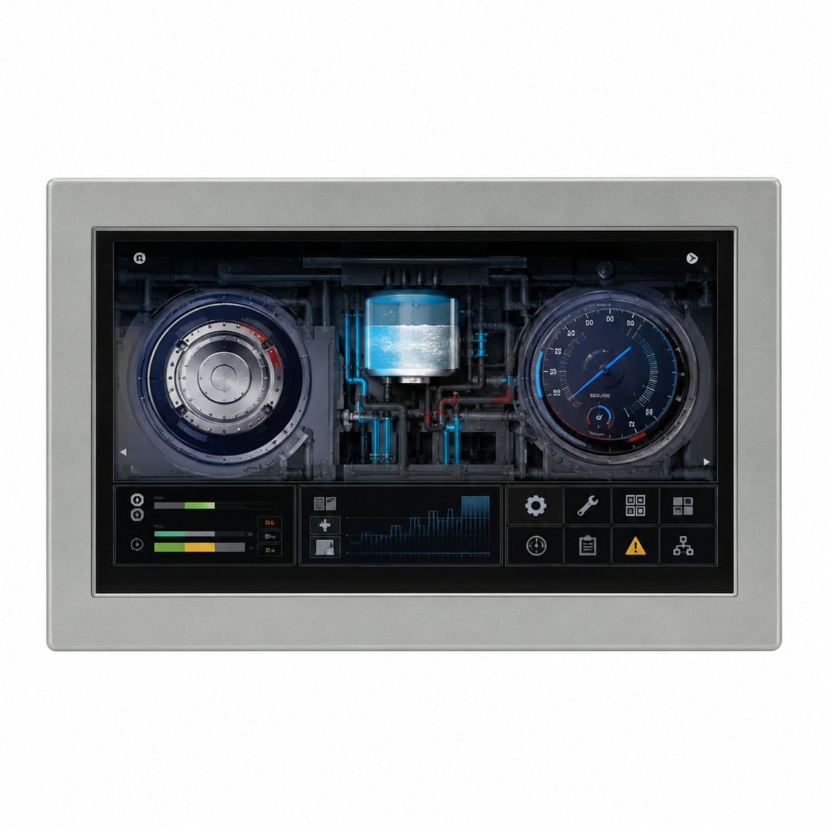 Màn hình HMI Pro-face Schneider trên nền trắng, ảnh sản phẩm chính diện