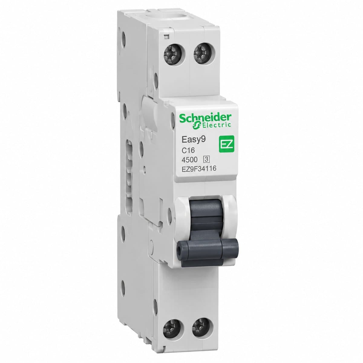 Easy9 RCCB, RCBO & SPD Schneider trên nền trắng, ảnh sản phẩm chính diện