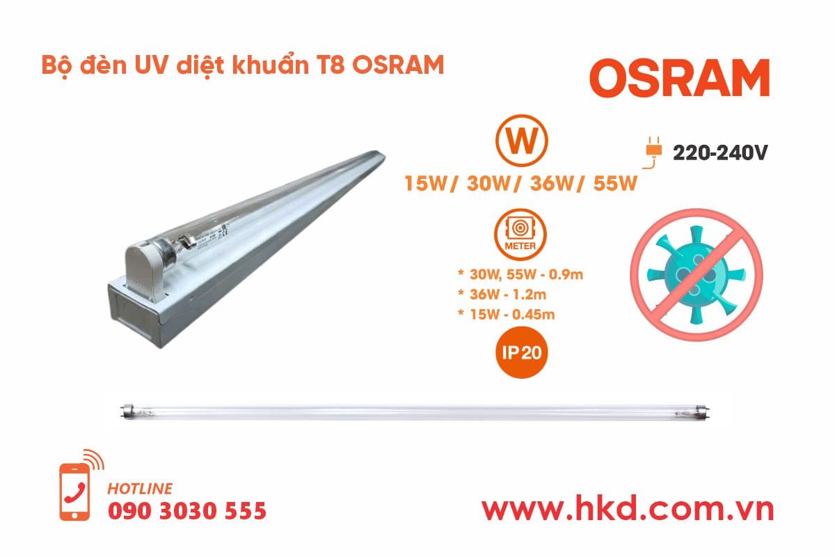 Bóng đèn UV-C HNS 30W OSRAM sử dụng tăng phô điện tử OSRAM, Philips hoặc tăng phô điện tử có thông số phù hợp