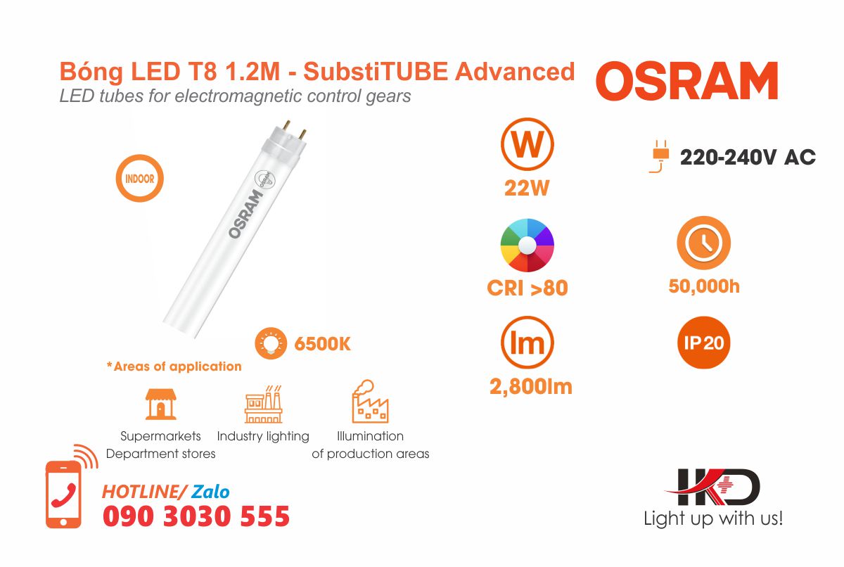 Bóng LED T8 1.2m 22W OSRAM LEDVANCE